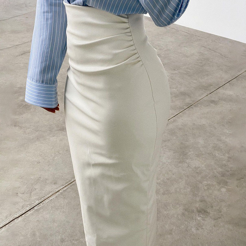 Leather Back Slit Long Skirt (2 Colors)