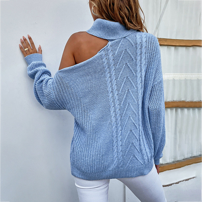Knitted Turtleneck Peekaboo Shoulder Sweater
