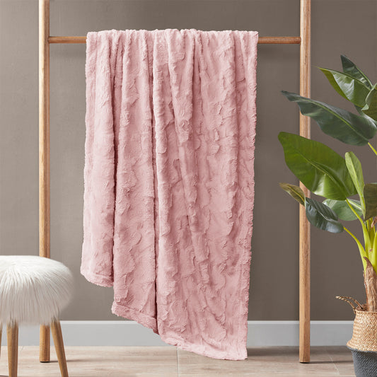 Oversized Faux Fur Throw Blanket - Pink