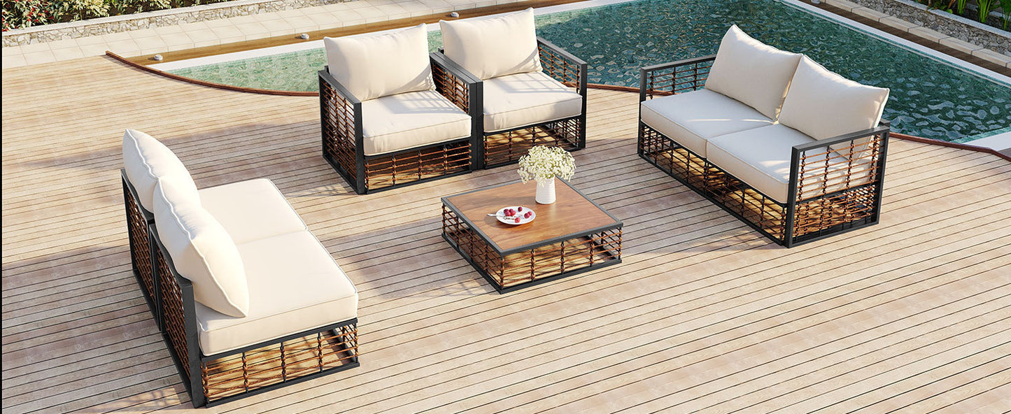 Modern Rattan 7-Piece Modular Patio Sofa Set