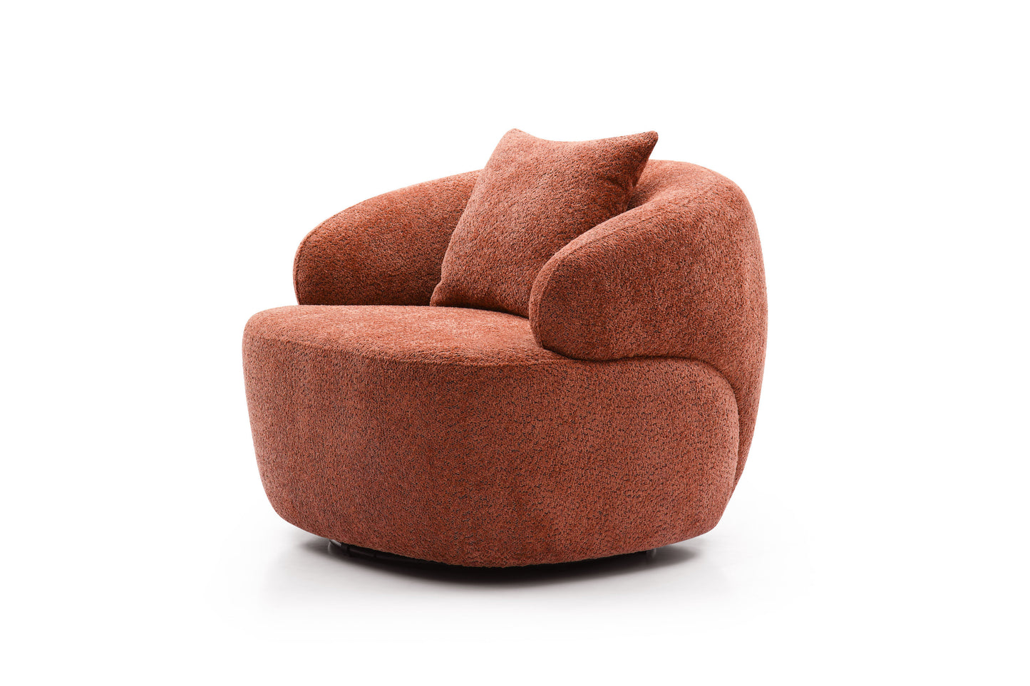 360° Swivel Barrel Mid-Century Modern Curved Chair, Boucle Orange