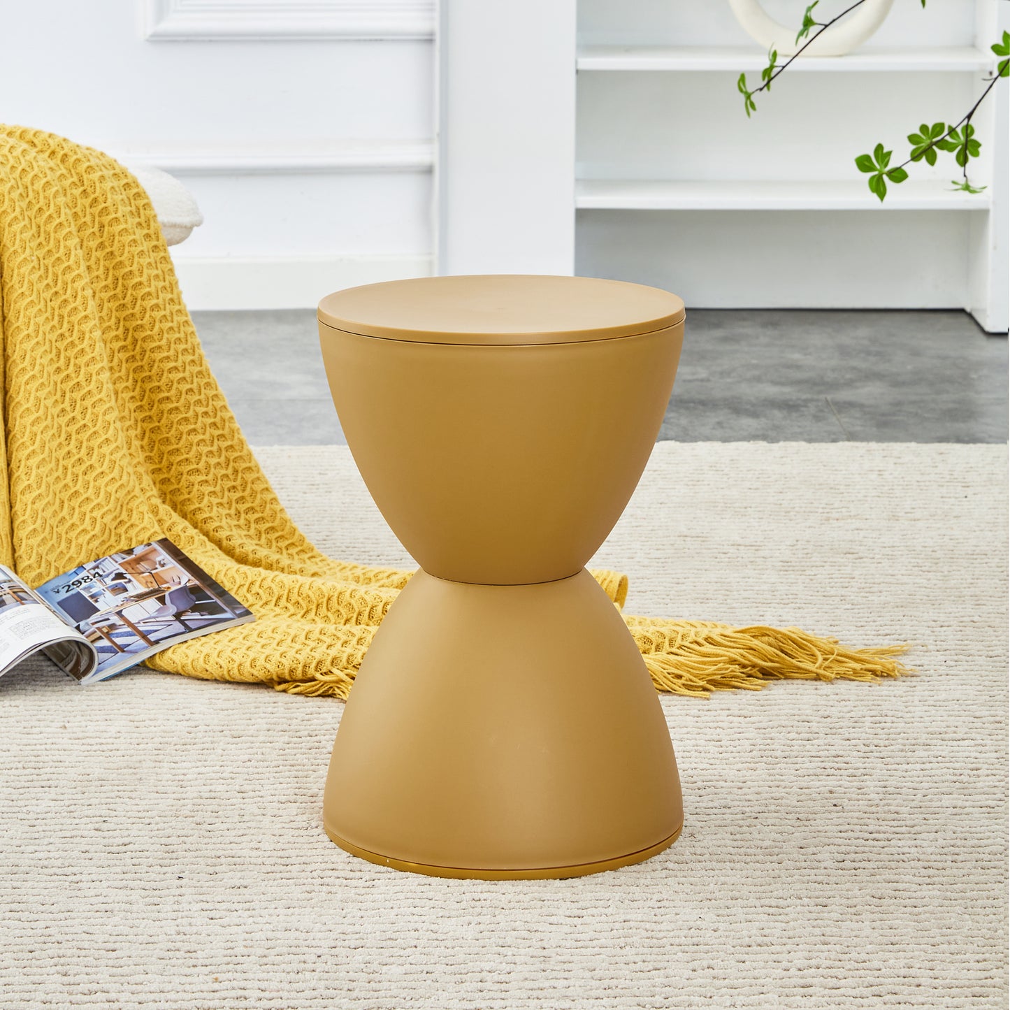 Hourglass Side End Table, Stool, Storage Ottoman - Yellow