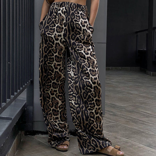 Pantalones anchos con estampado de leopardo a la moda para mujer