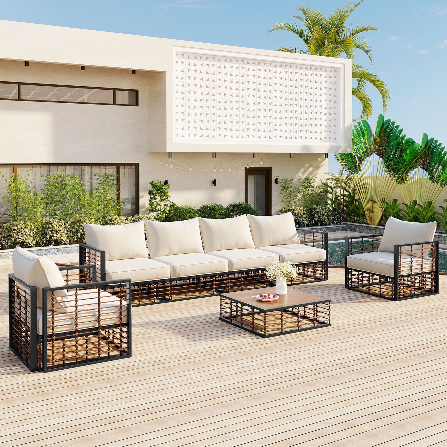 Modern Rattan 7-Piece Modular Patio Sofa Set
