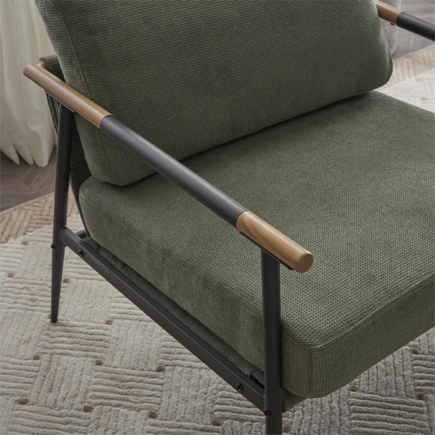 Modern Mid Century Steel Frame Lounge Chair - Green