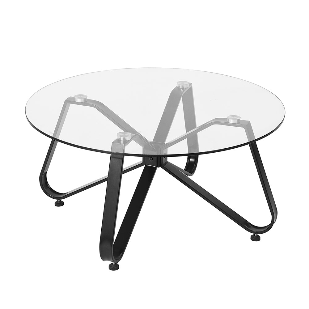 31.5-inch Modern Round Coffee Table with Tempered Glass &  Black Metal Legs