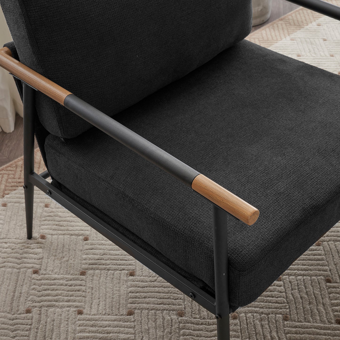 Modern Mid Century Steel Frame Lounge Chair - Black