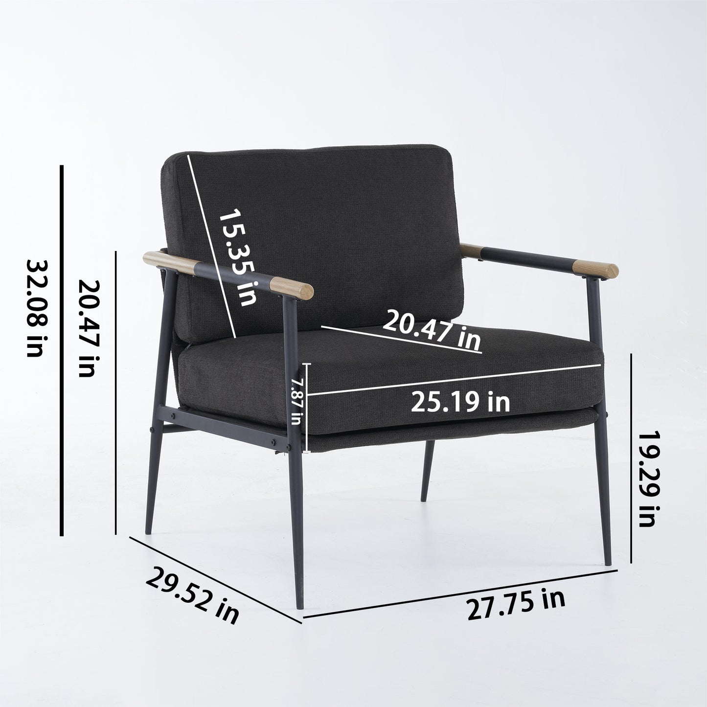 Modern Mid Century Steel Frame Lounge Chair - Black