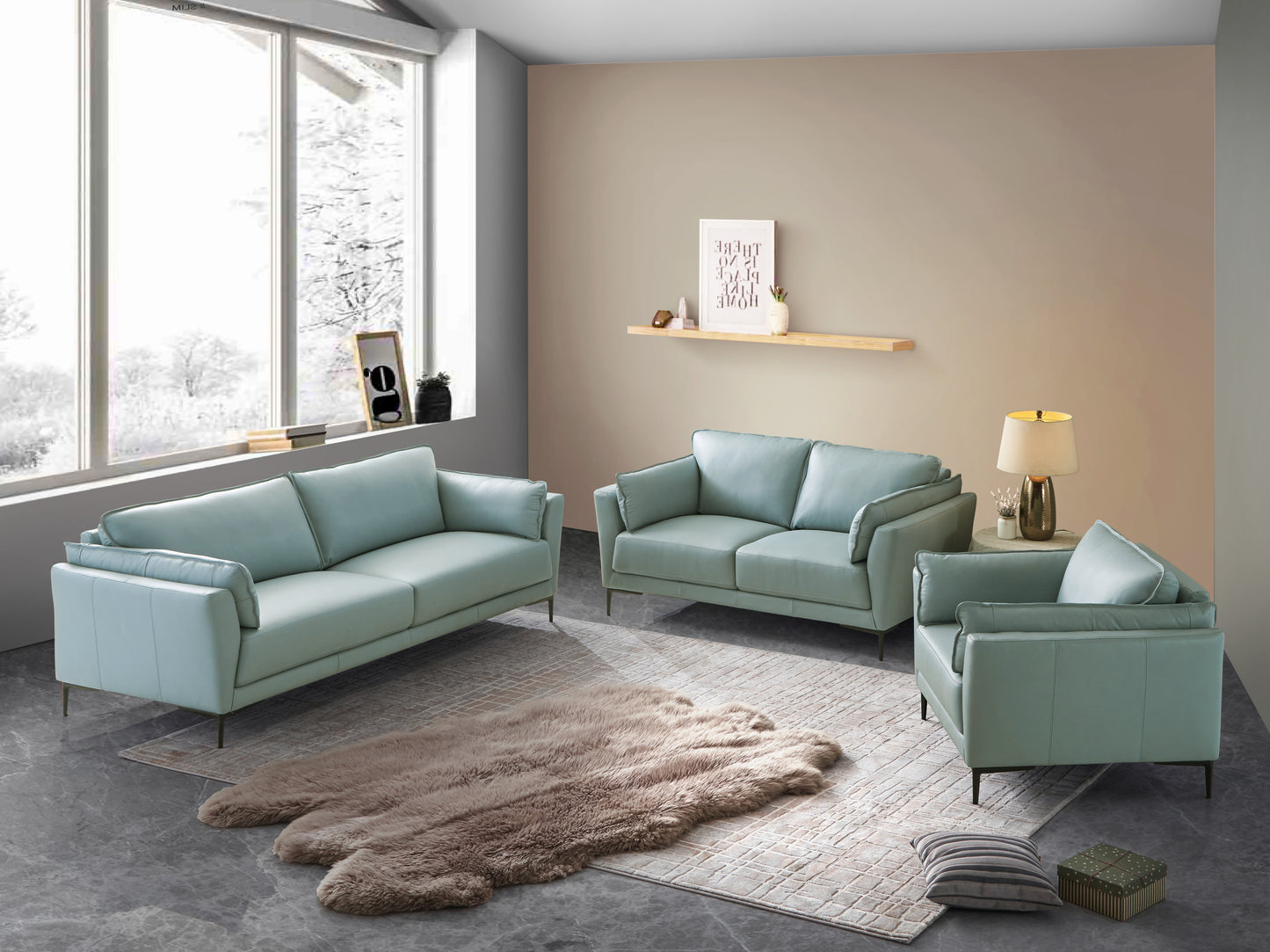 ACME Mesut Sofa, Light Blue Top Grain Leather & Black Finish