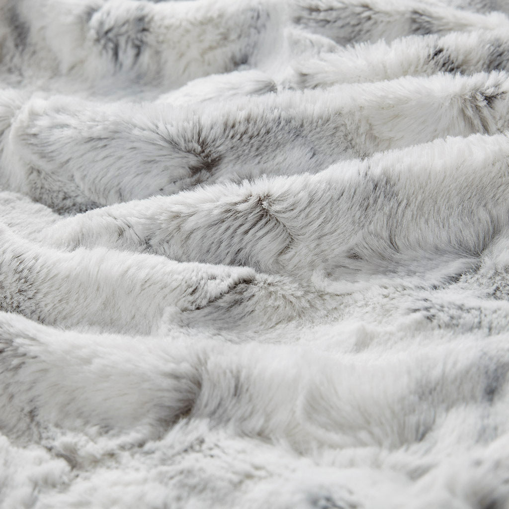 Oversized Faux Fur Throw Blanket - Gray/White