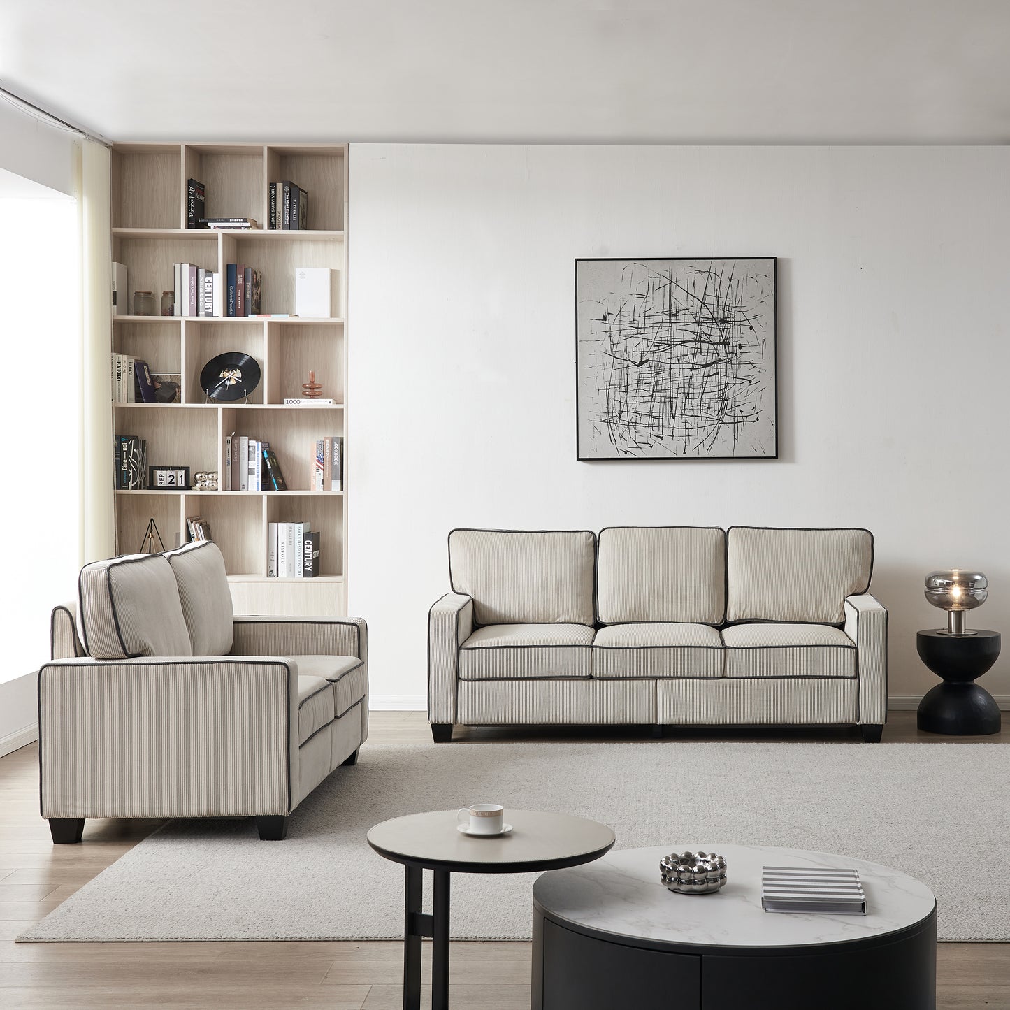 Conjunto de sofás de salón 2+3 plazas con almacenaje pana beige