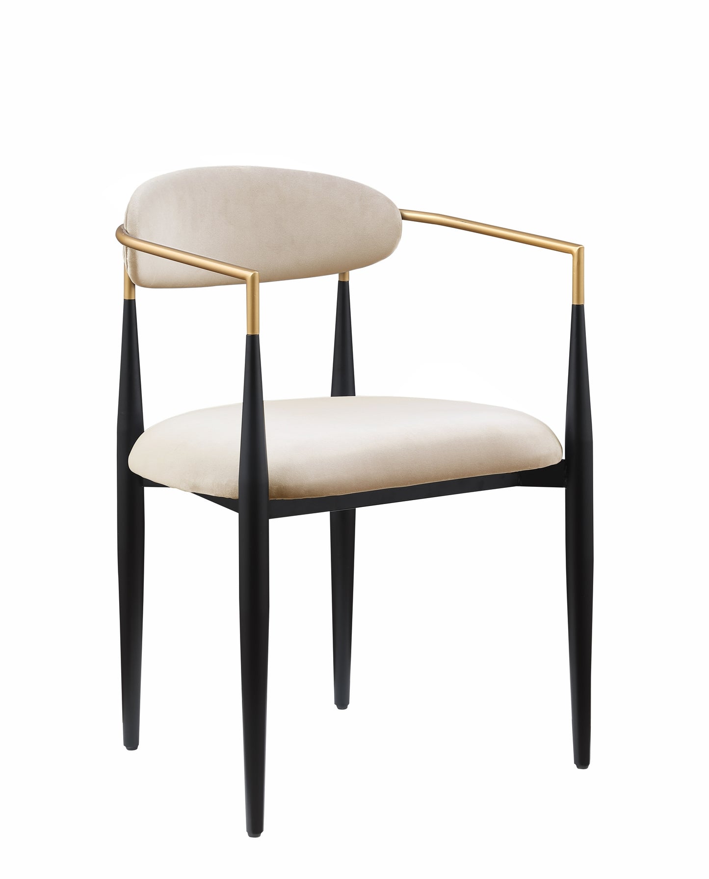 Contemporary Upholstered Side Chairs in Taupe Fabric with Brass Detail- Set of 2
