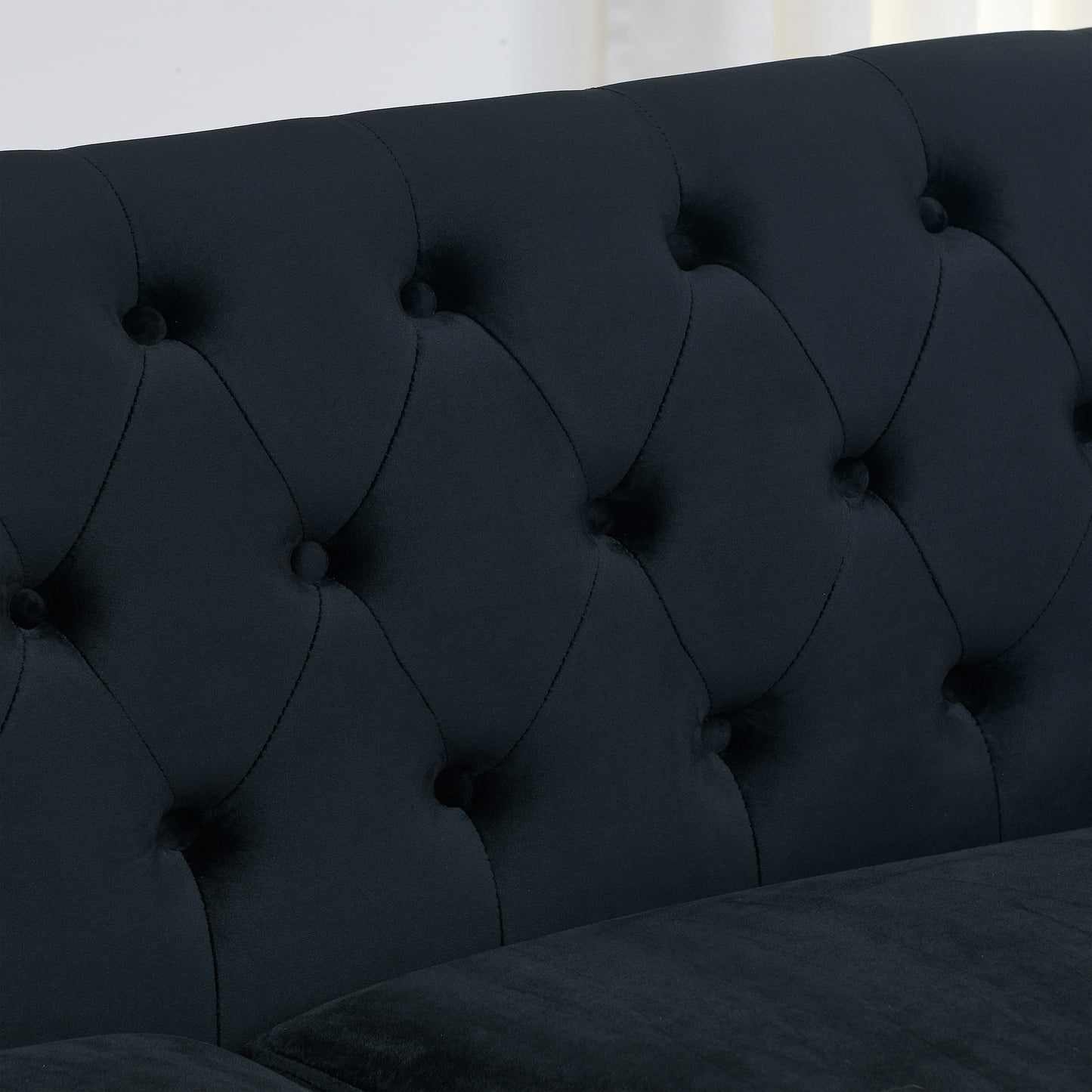 Getuftete Wohnzimmer-Sofagarnitur aus schwarzem Samt