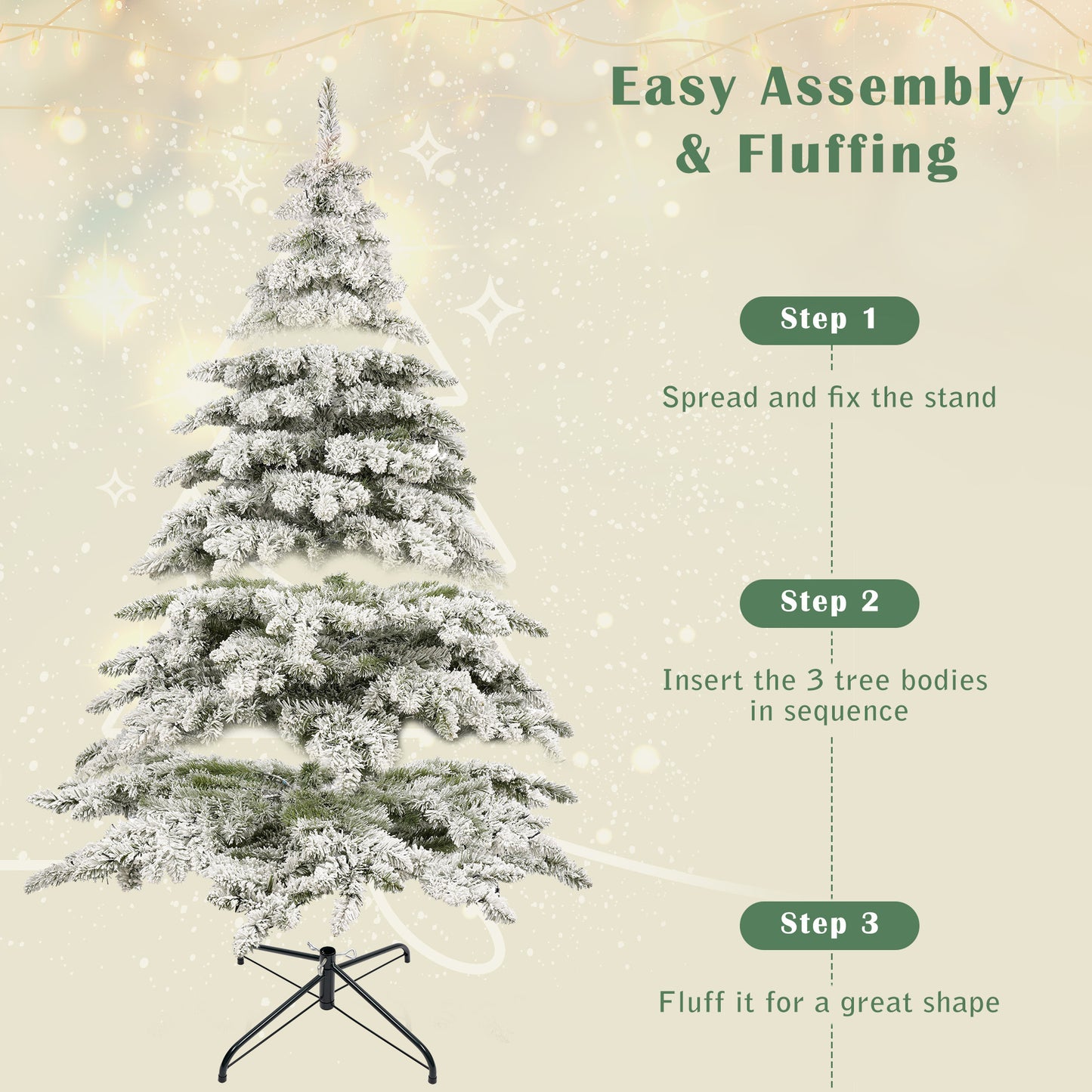 7.5ft Flocked Christmas Tree with 400 LED Lights and 1050 Bendable Branches, Christmas Tree Holiday Decoration