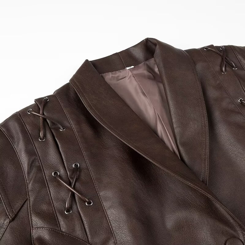 Victoria Faux Leather Tie Front V-Cut Jacket