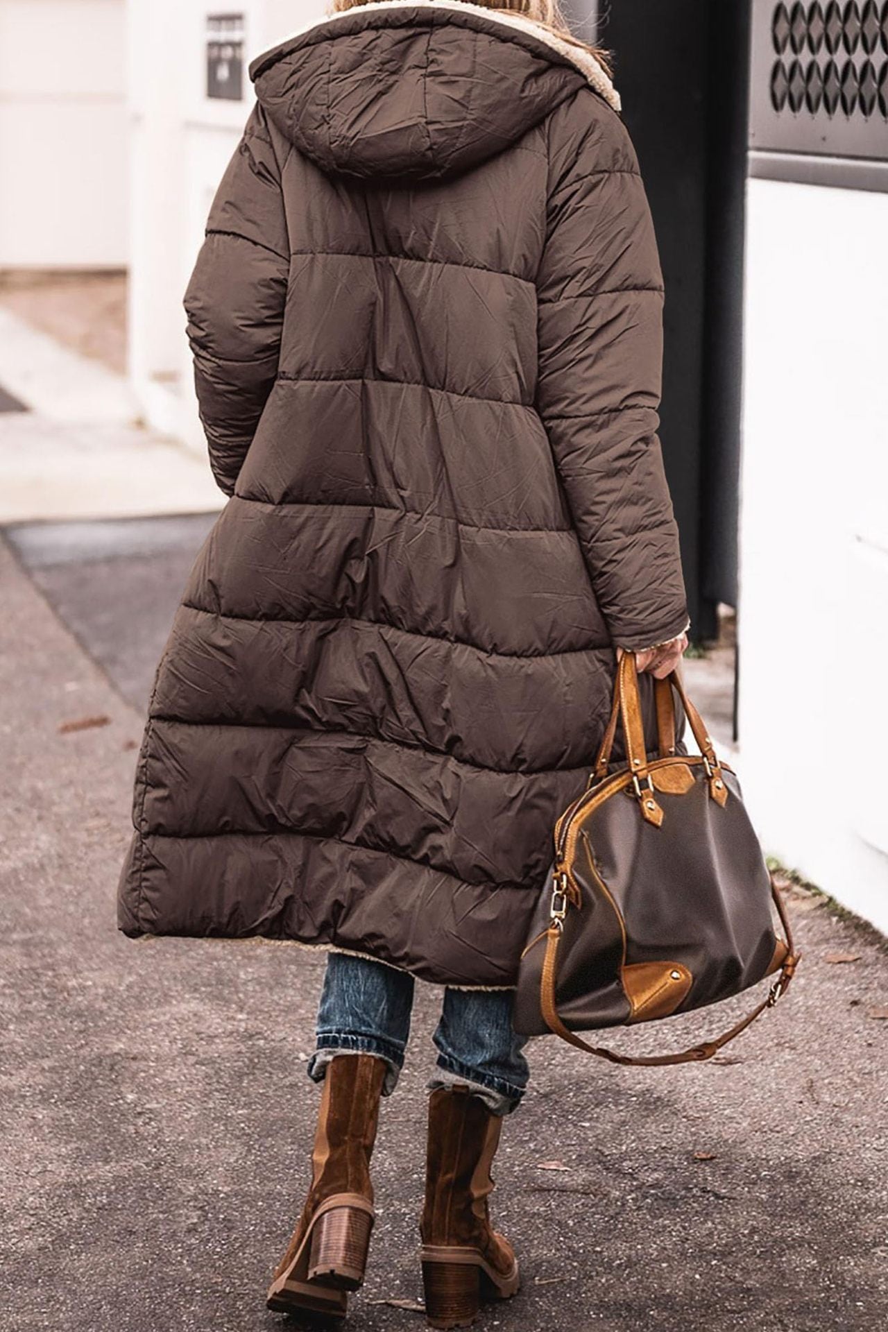 Cotton Lined Mid-Calf Length Hooded Puffer Coat