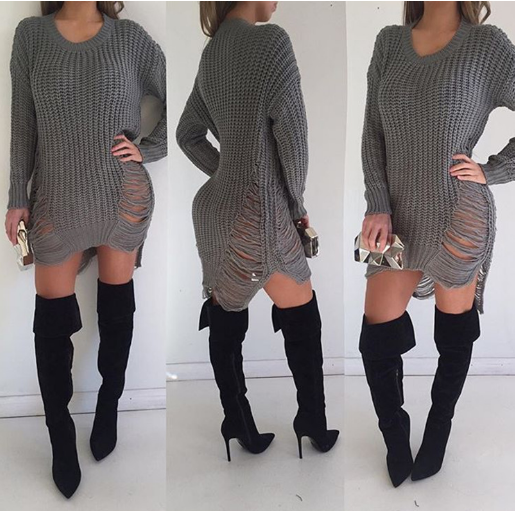 Loose Ripped Knitted Sweater Dress