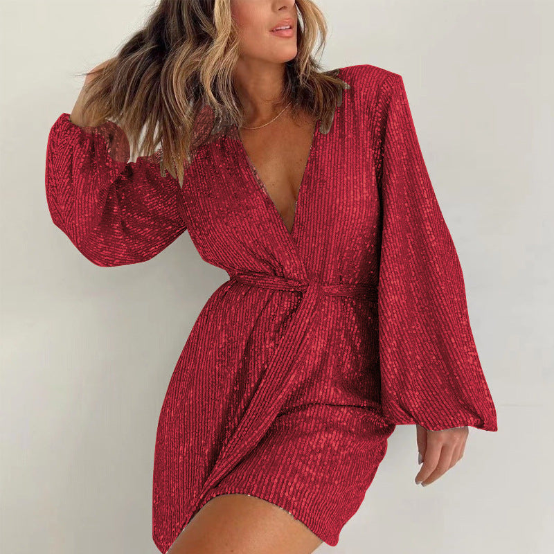 Sequined Long Sleeve Dress (7 Colors)