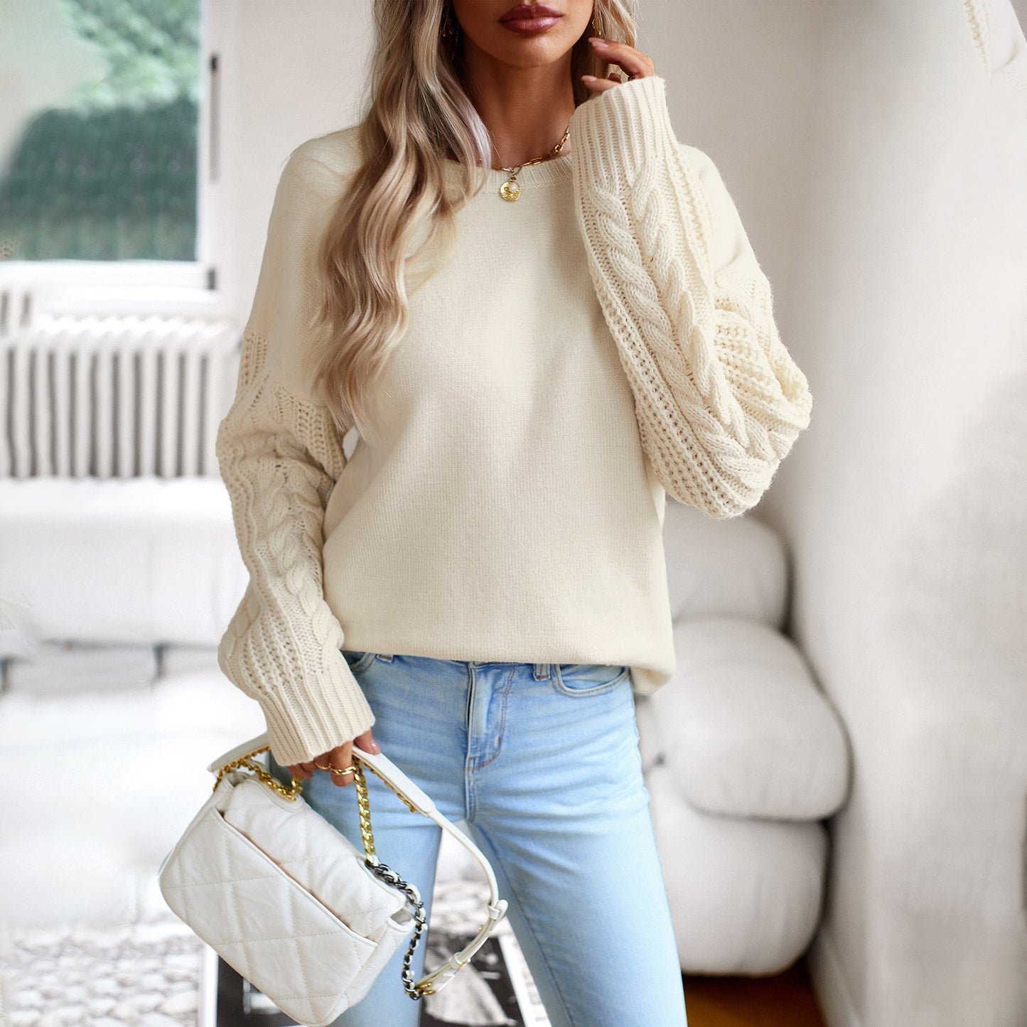 Women's Knitted Design Sleeve Sweater