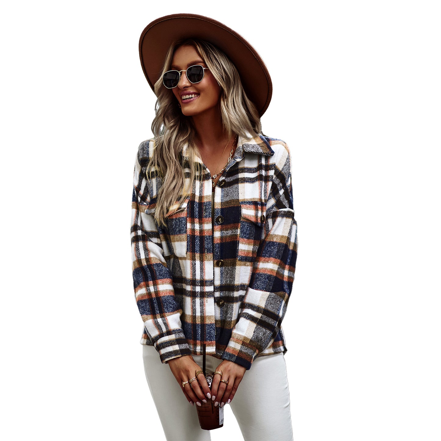 Women's Plaid Hip Length Button-Up Shirt (Color Variety)
