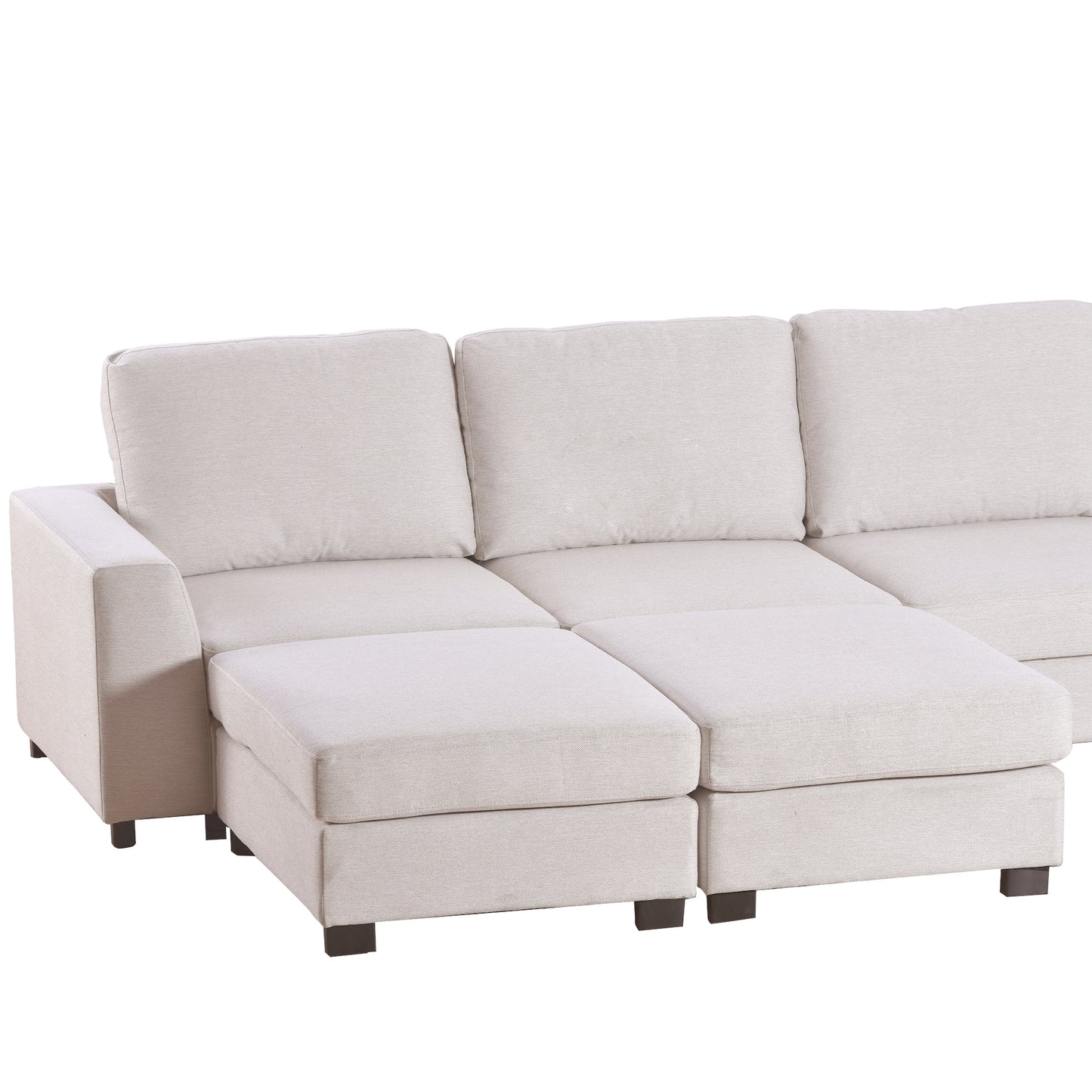 3 Piece U shaped Sofa with Removable Ottomans (Beige)