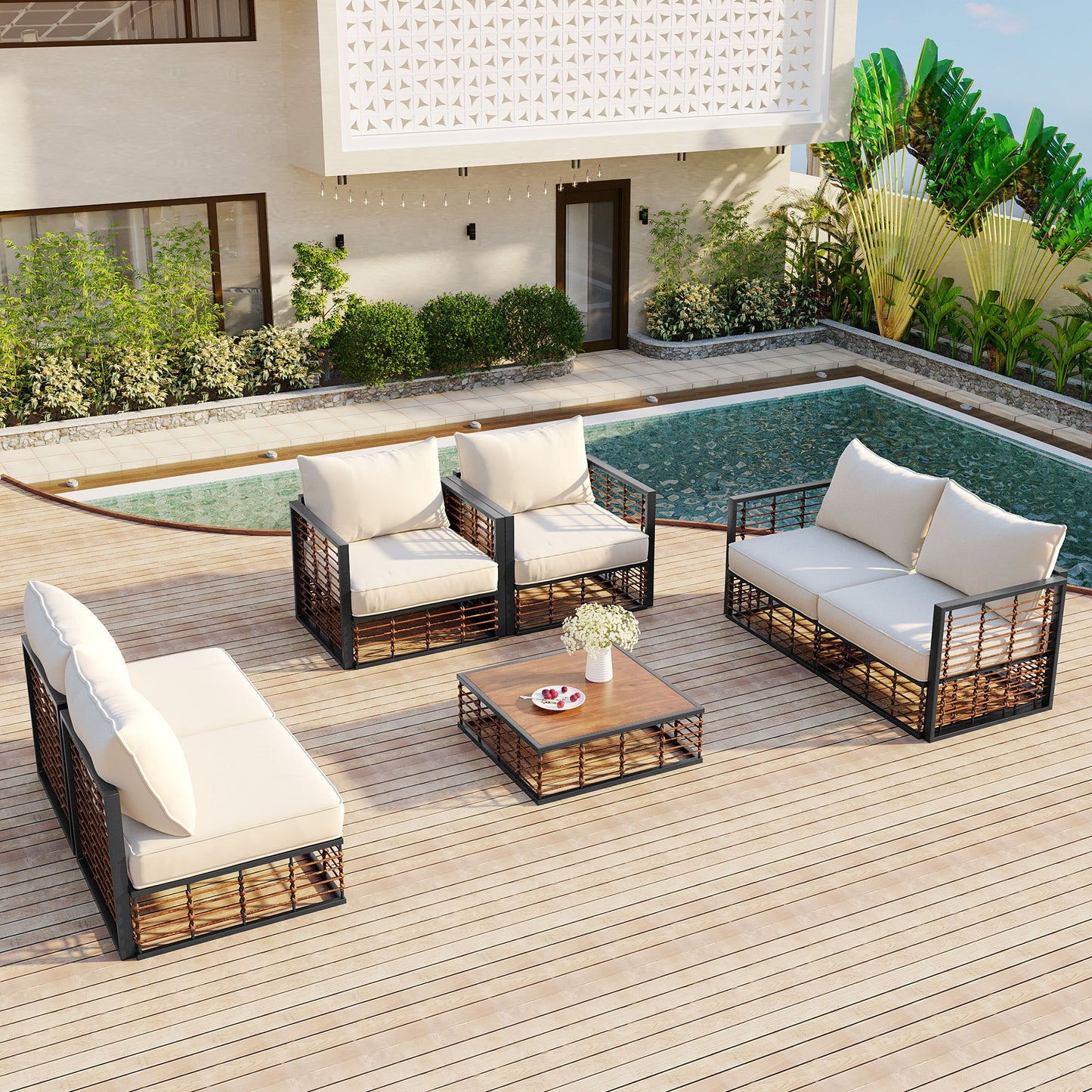 Modern Rattan 7-Piece Modular Patio Sofa Set