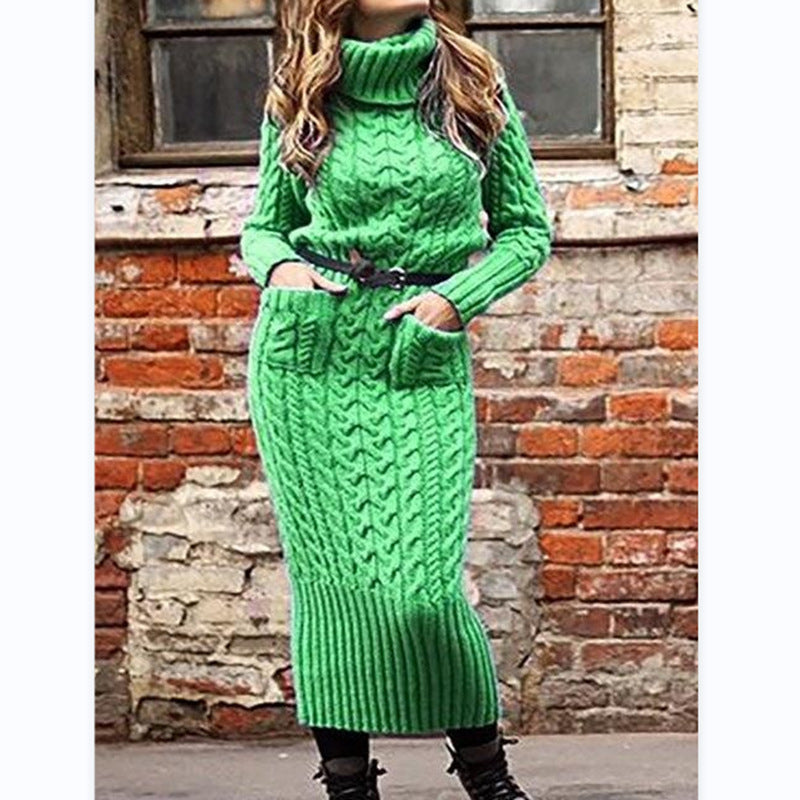 Women's Fashion Long Sleeve Knit Sweater Dress