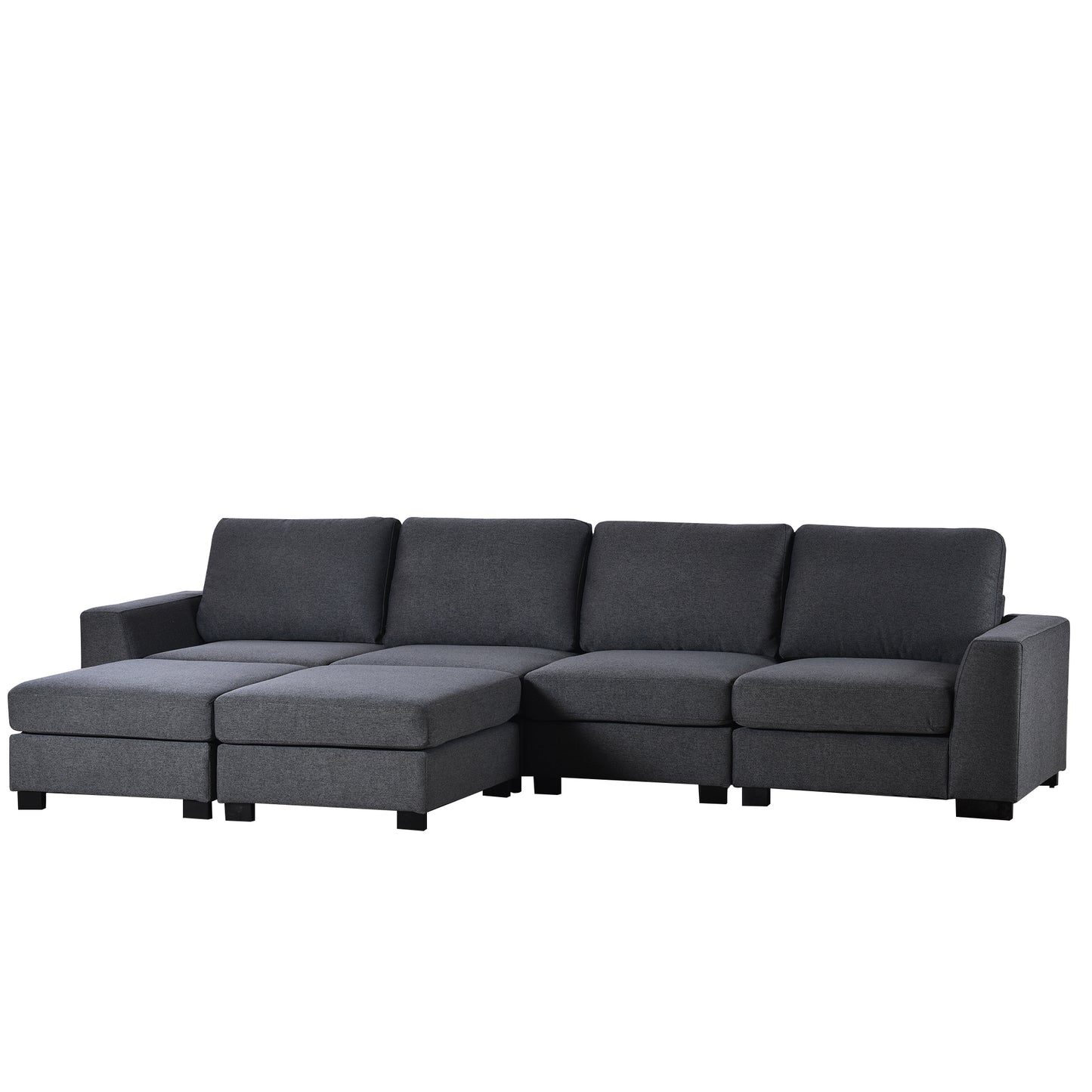 3 Pieces U shaped Sofa with Removable Ottomans - Grey