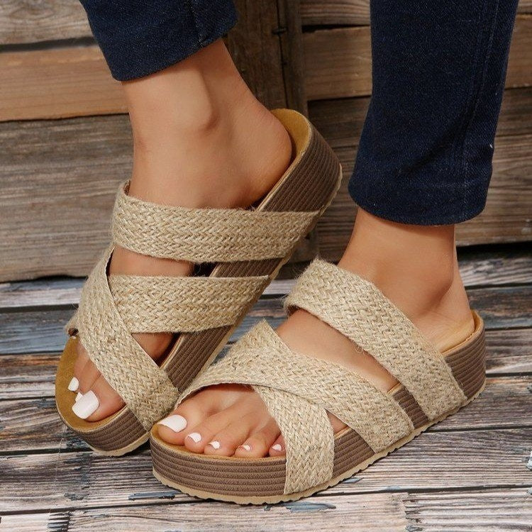 Woven Cross-strap Platform Summer Sandals ( 5 Colors)