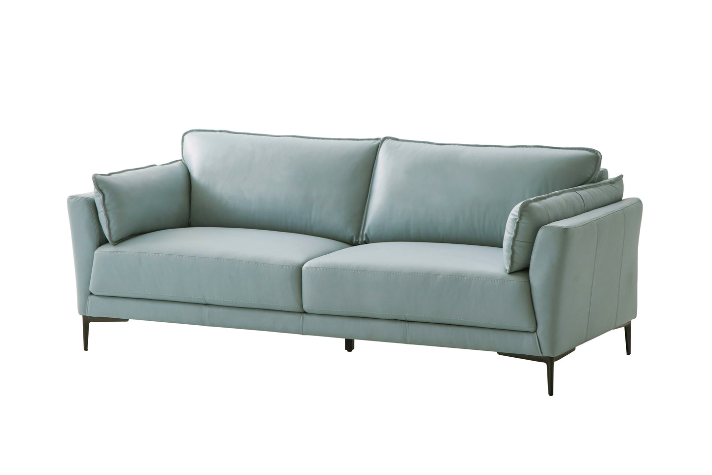 ACME Mesut Sofa, Light Blue Top Grain Leather & Black Finish