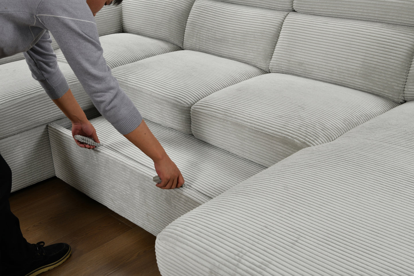 Modern Corduroy Sectional Sofa with Adjustable Headrest