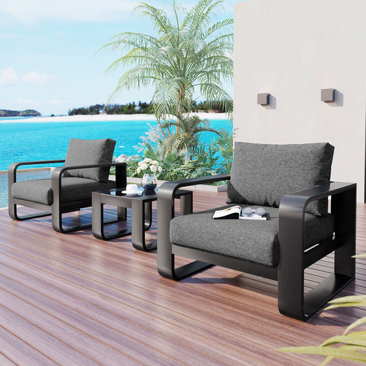 3-Piece Aluminum Frame Patio Furniture With 6.7" Thick Cushion And Coffee Table, All Weather Outdoor Set