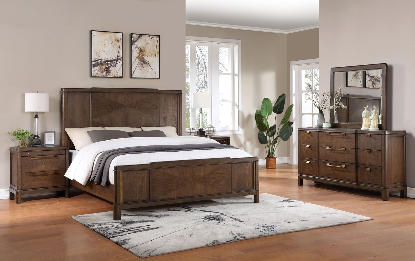 4 Piece Bronze & Walnut King Bedroom Set