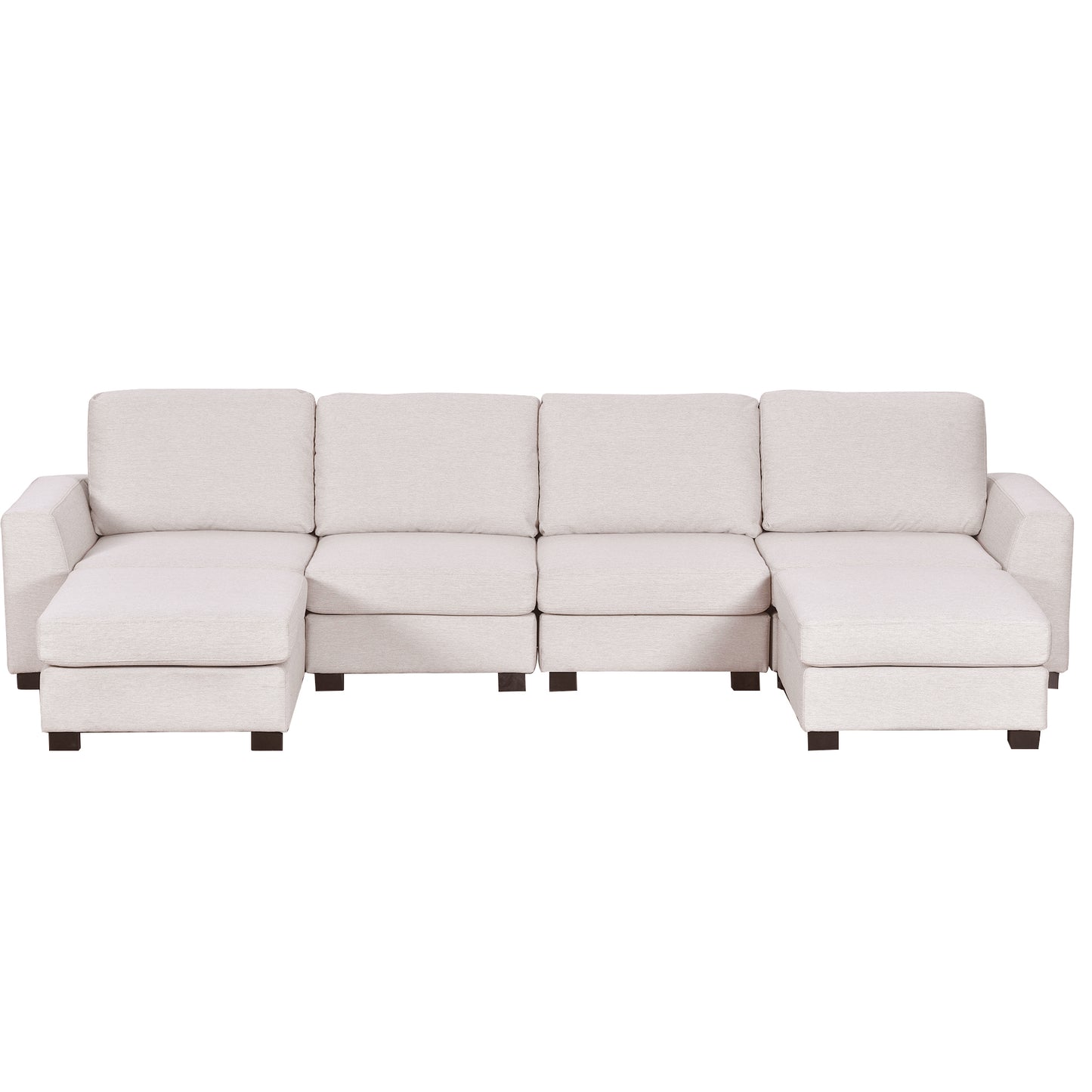 3 Piece U shaped Sofa with Removable Ottomans (Beige)