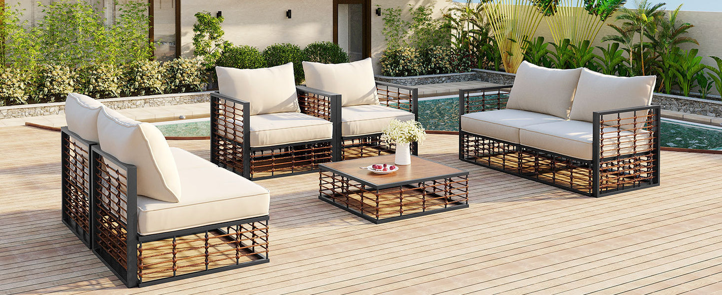 Modern Rattan 7-Piece Modular Patio Sofa Set