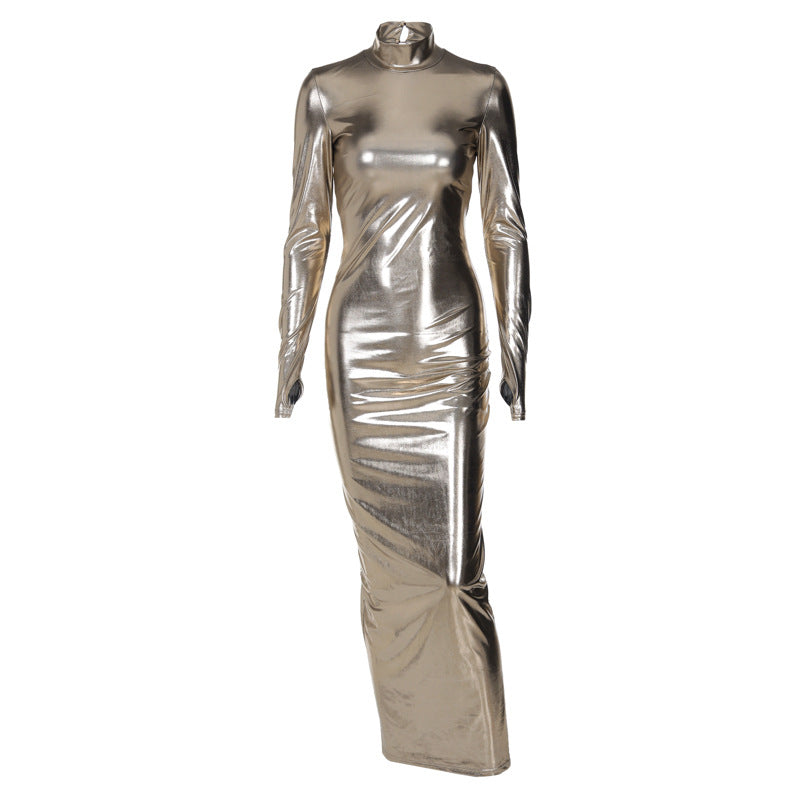 Bae Backless Metallic Long Sleeve Dress (3 Colors)