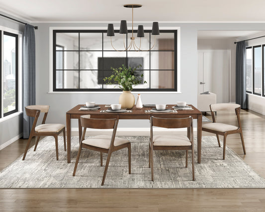 Walnut Finish Mid-Century Modern 5pc Extendable Dining Table Set