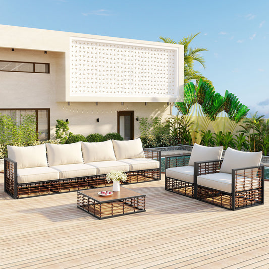 Modern Rattan 7-Piece Modular Patio Sofa Set