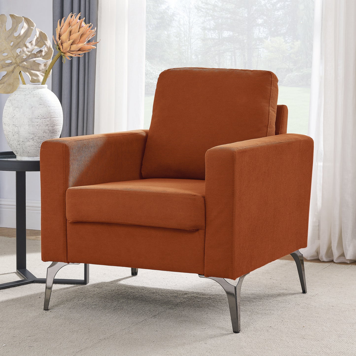 Pearson Square Corduroy Arm Chair Orange