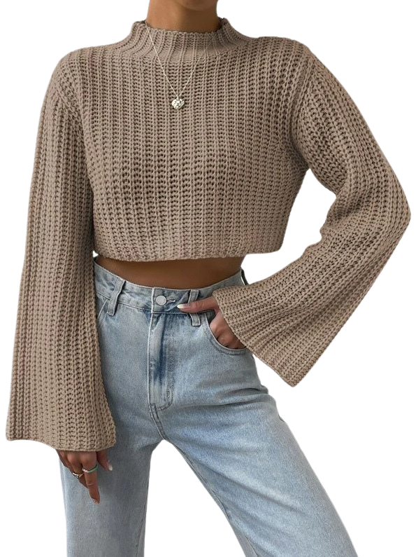 Cropped Knitted Mock Neck Sweater (3 Colors)