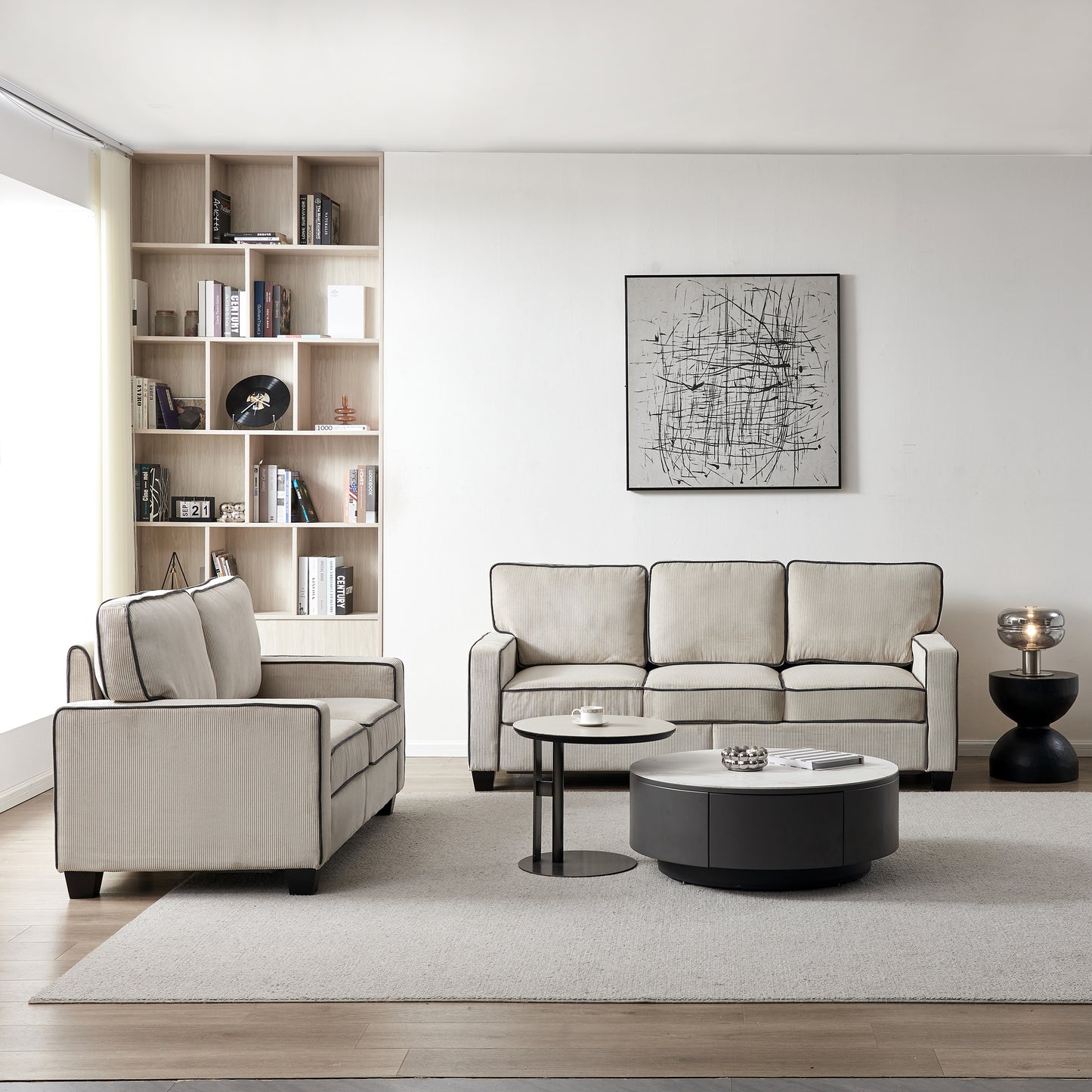 Living Room Sofa Set 2+3 Seater with Storage Beige Corduroy