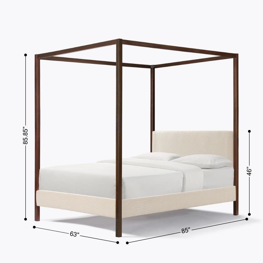 Queen Metal & Boucle Canopy Platform Bed - Pearl White