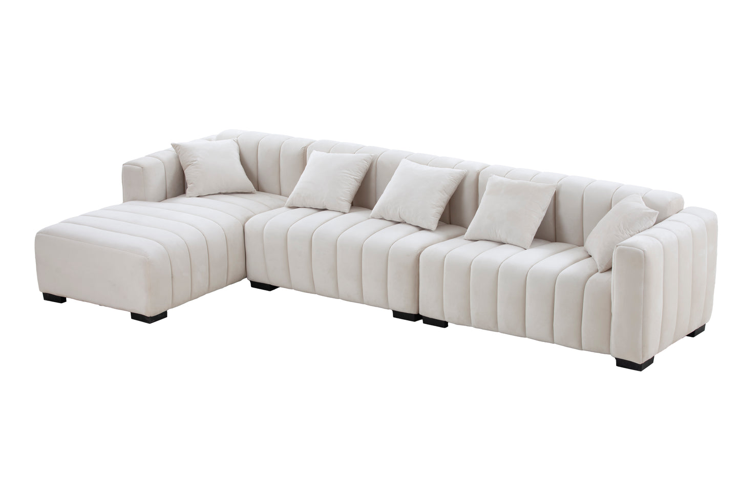 139'' Channel Tufted Sofa Velvet Upholstered Left Chaise Modular Sofa  beige