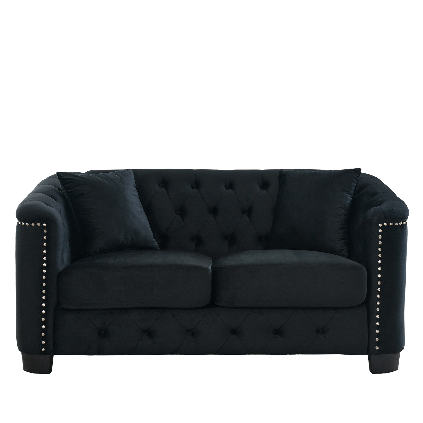 Tufted Black Velvet Living Room Sofa Set