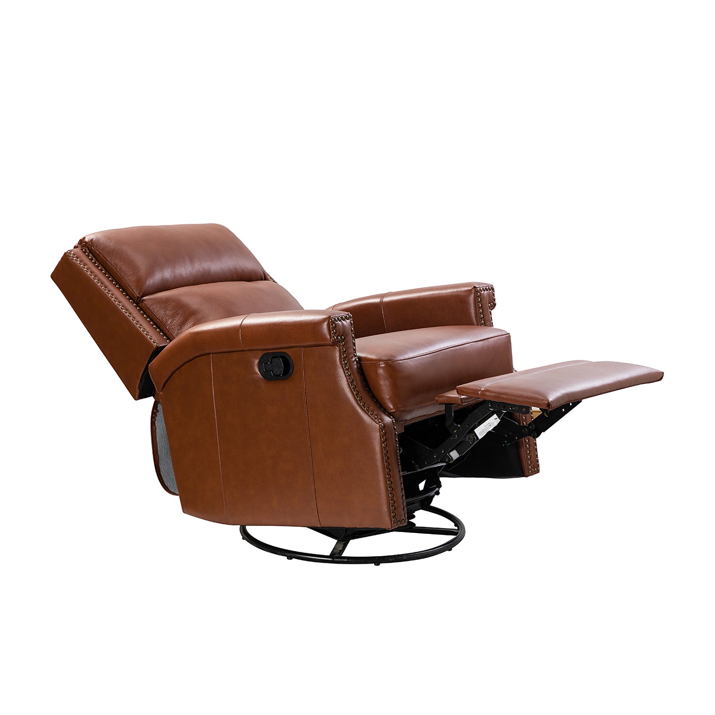 Nicholas Genuine Leather Swivel Rocker Recliner-BROWN