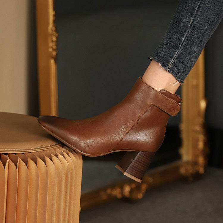 Square Toe Leather Ankle Boots