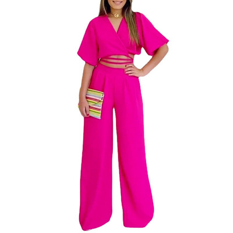 Summer Fluorescent Cropped Top and Pants Set