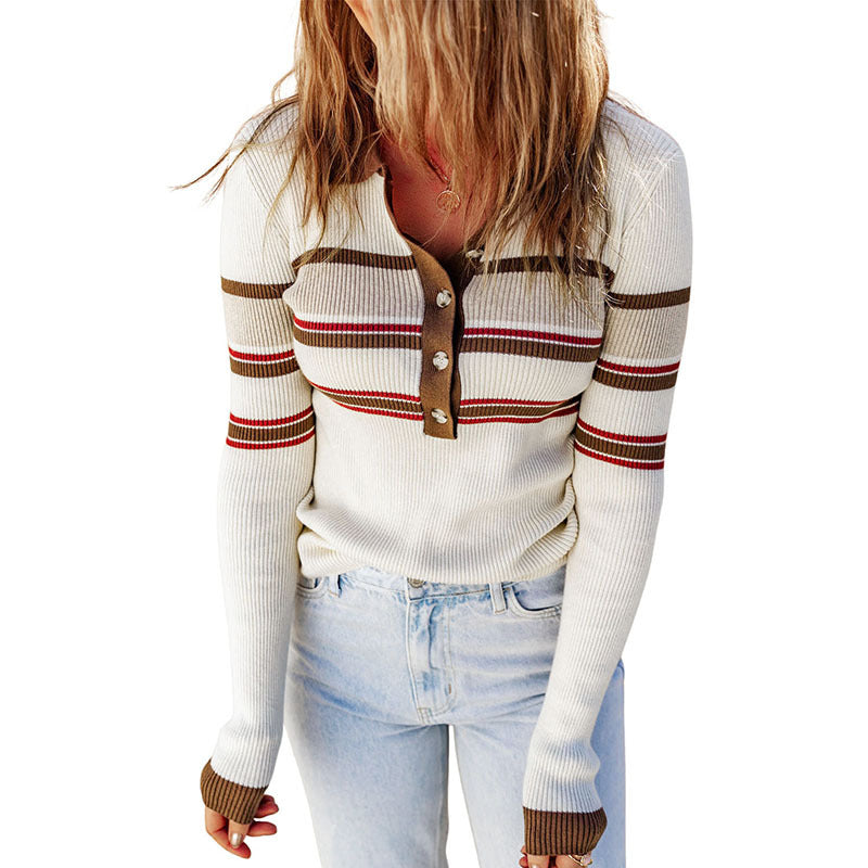 Casual Stripe Knitted Long-Sleeve Shirt