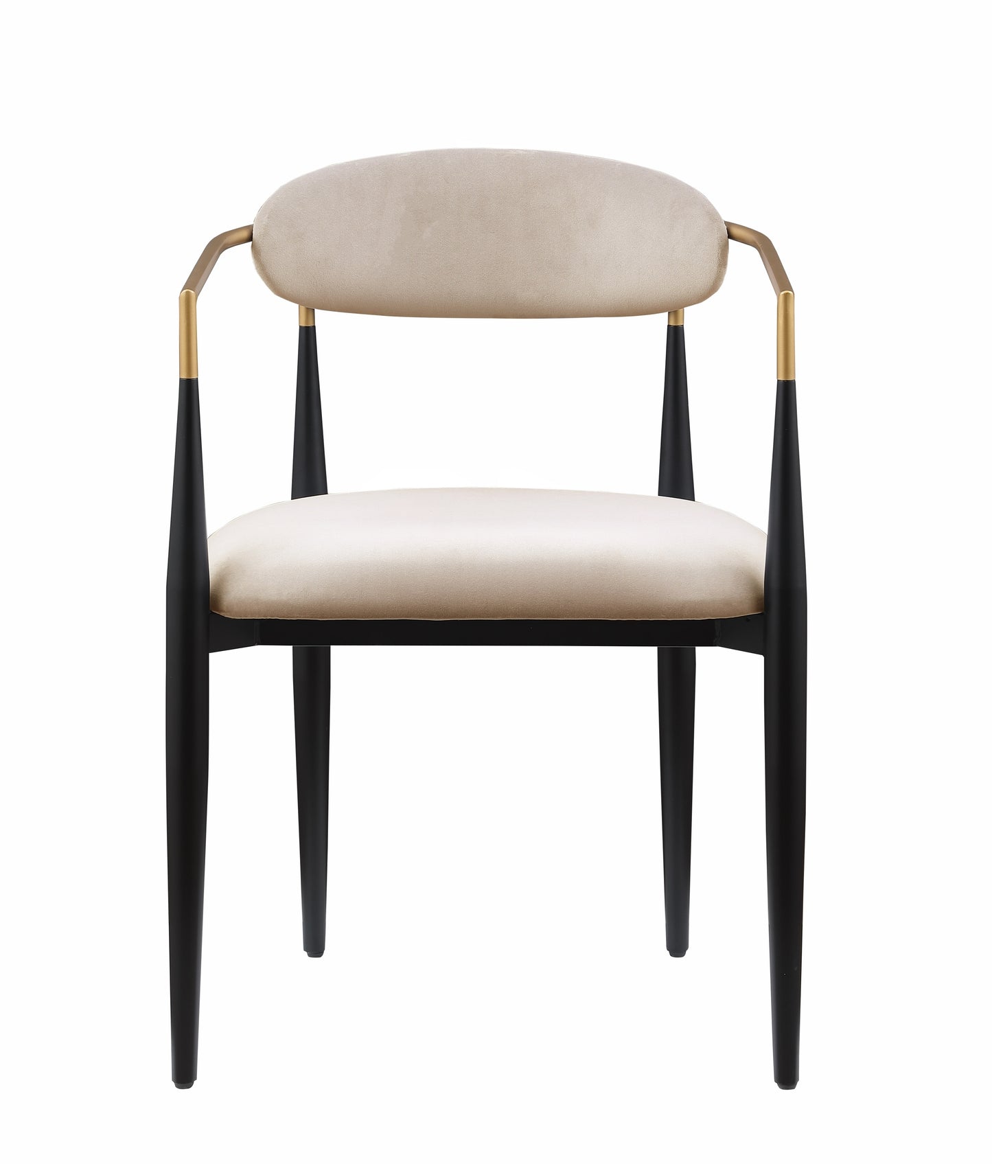 Contemporary Upholstered Side Chairs in Taupe Fabric with Brass Detail- Set of 2