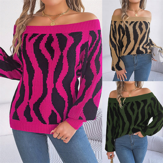 Schulterfreier Pullover mit Zebrastreifen (3 Farben)